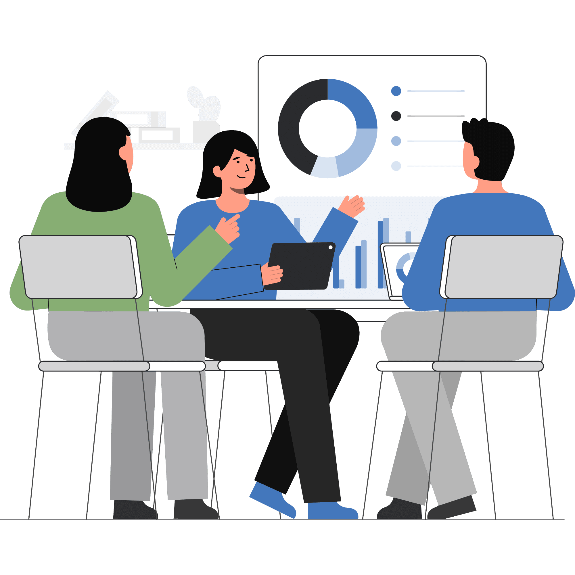 two people conversing and project planning